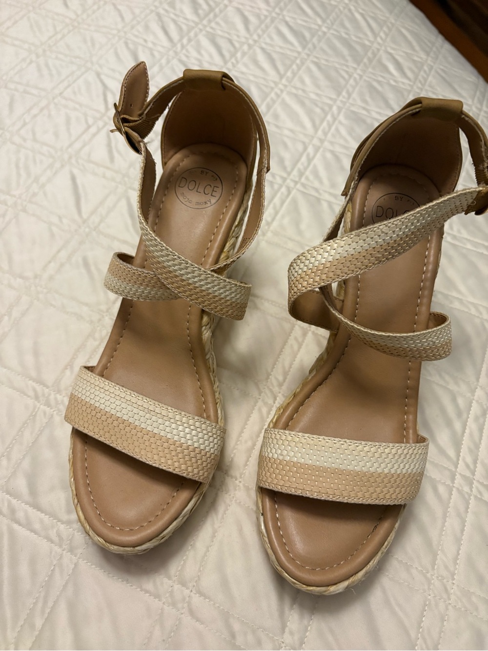 Mojo Moxy Neutral Beige Woven Wedge Sandals